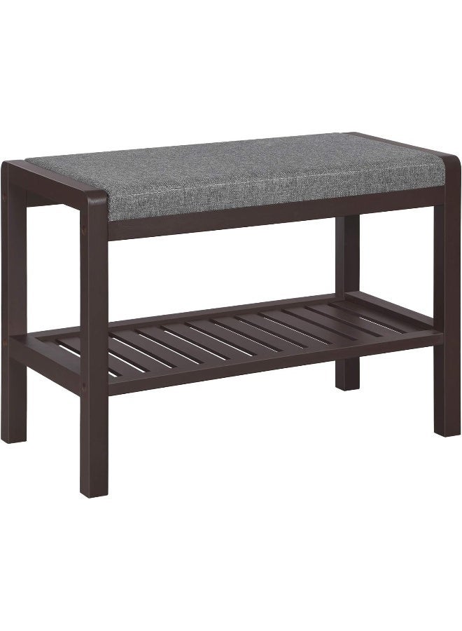 SONGMICS Shoe Rack Bench with Upholstered Padded Seat - Heavy Duty Entryway Organizer, Holds up to 158.8 kg - Storage Shelf for Bedroom & Hallway - Gray and Brown (60x43x32 cm) - Image 3